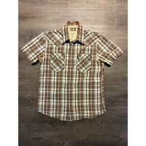 Hollister Western Shirt Men Small Brown Short Sleeve Plaid Snap Pearl Casual Y2K